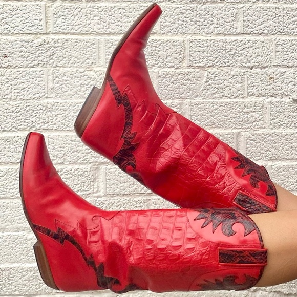 Charles David Shoes - Charles David Red Leather Trimmed Boots MJG Designs Size 8.5